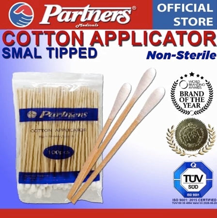Partners Small Head Cotton Applicator Sticks (100 pcs) - Non Sterile