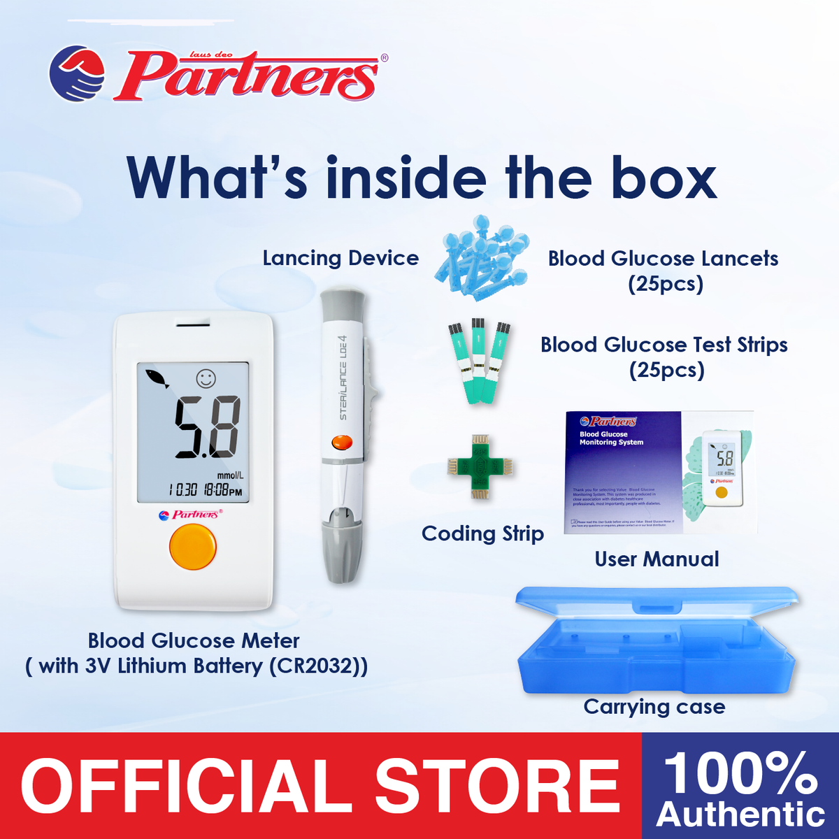 Partners GlucoLeader Value Blood Glucose Meter Model: GLM-73 w/ Glucose Test Strip