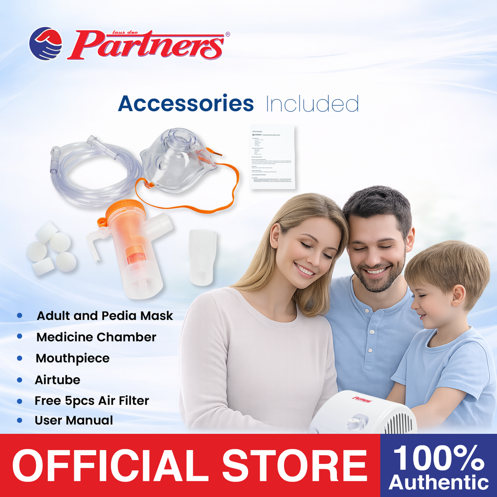 PARTNERS Compact Compressor Nebulizer Piston with 1pc Nebulizer Kit, 1pc Nebulizer Mask Adult