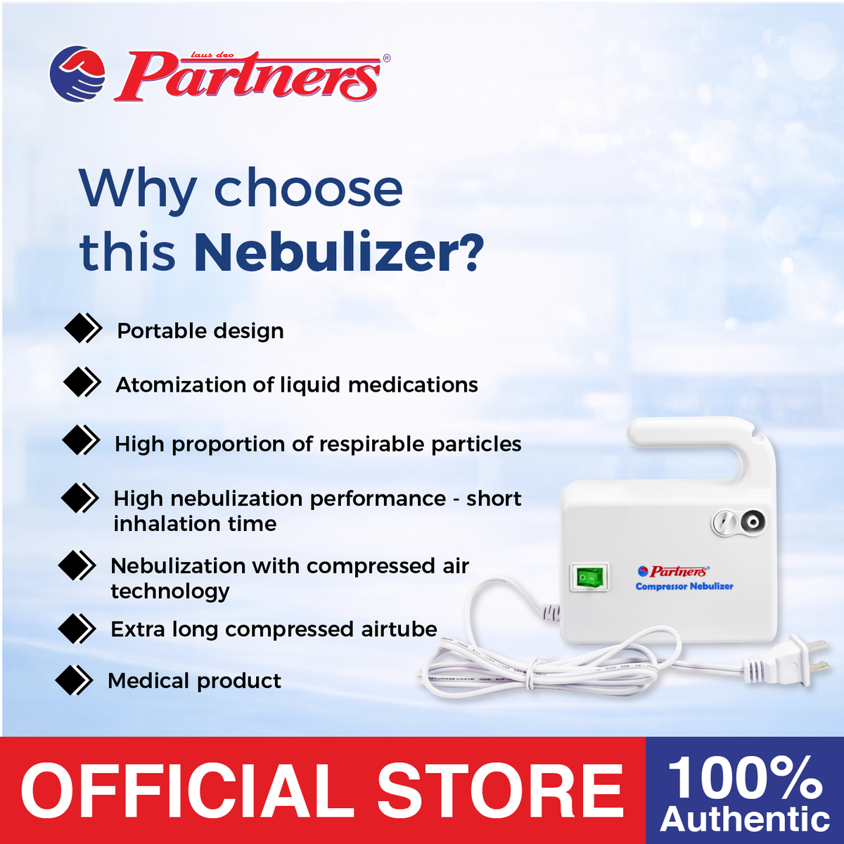 Partners Compressor Nebulizer model: A500LWD01 with Complete accessories - WITH FACE MASK