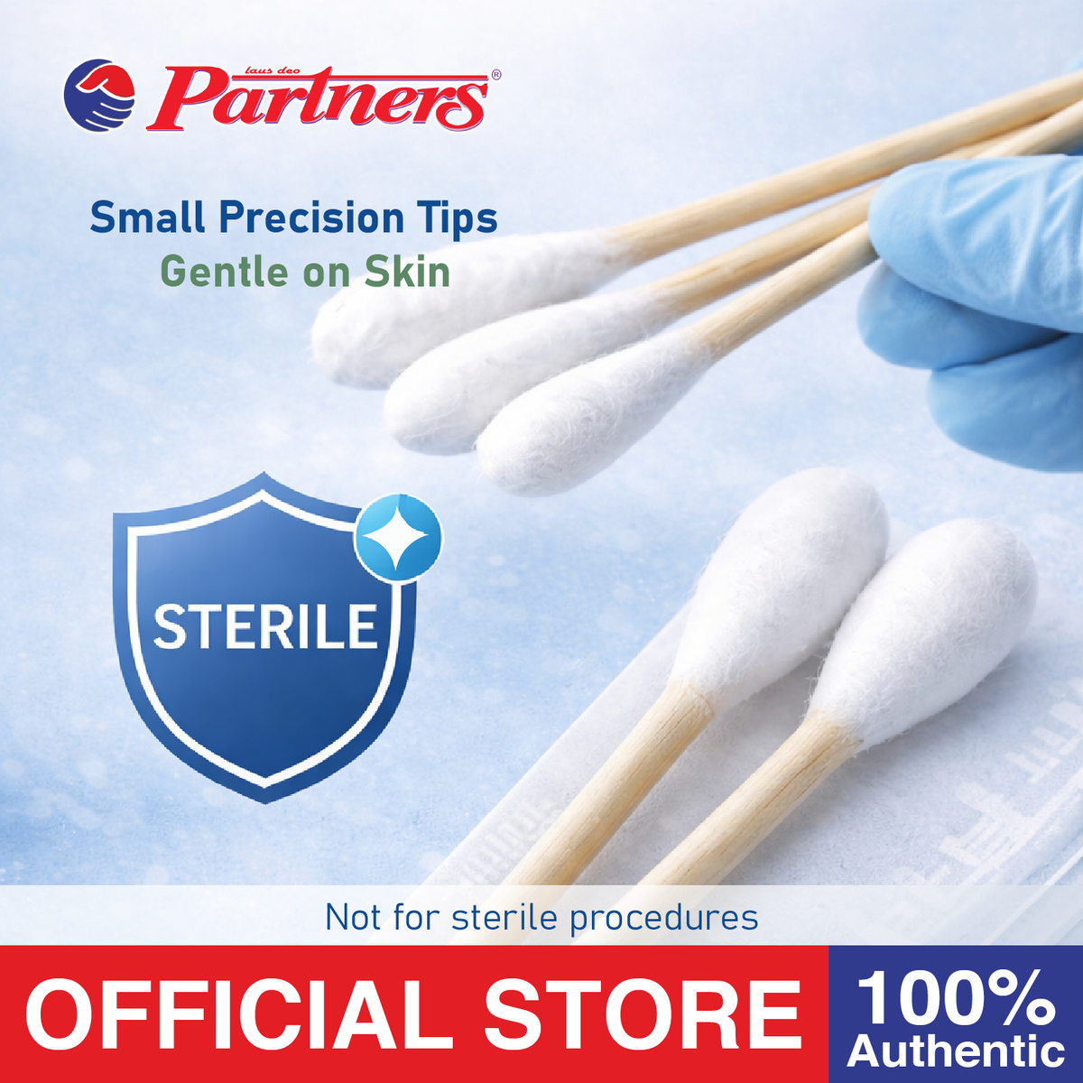 Partners Small Head Cotton Applicator Sticks (100 pcs) - Non Sterile
