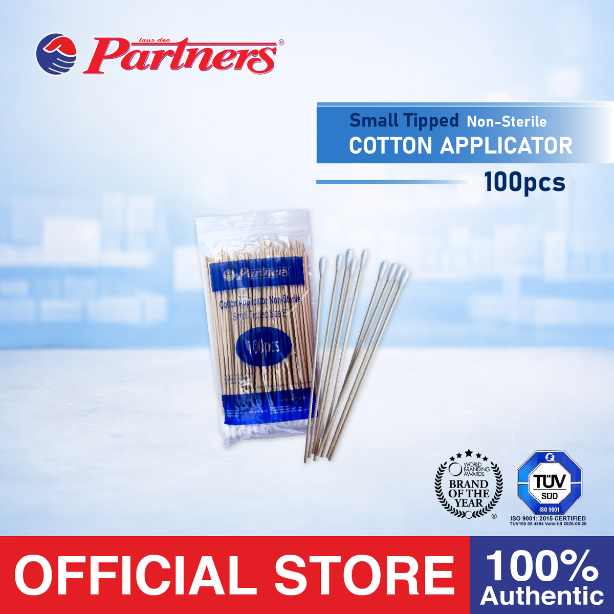 Partners Small Head Cotton Applicator Sticks (100 pcs) - Non Sterile
