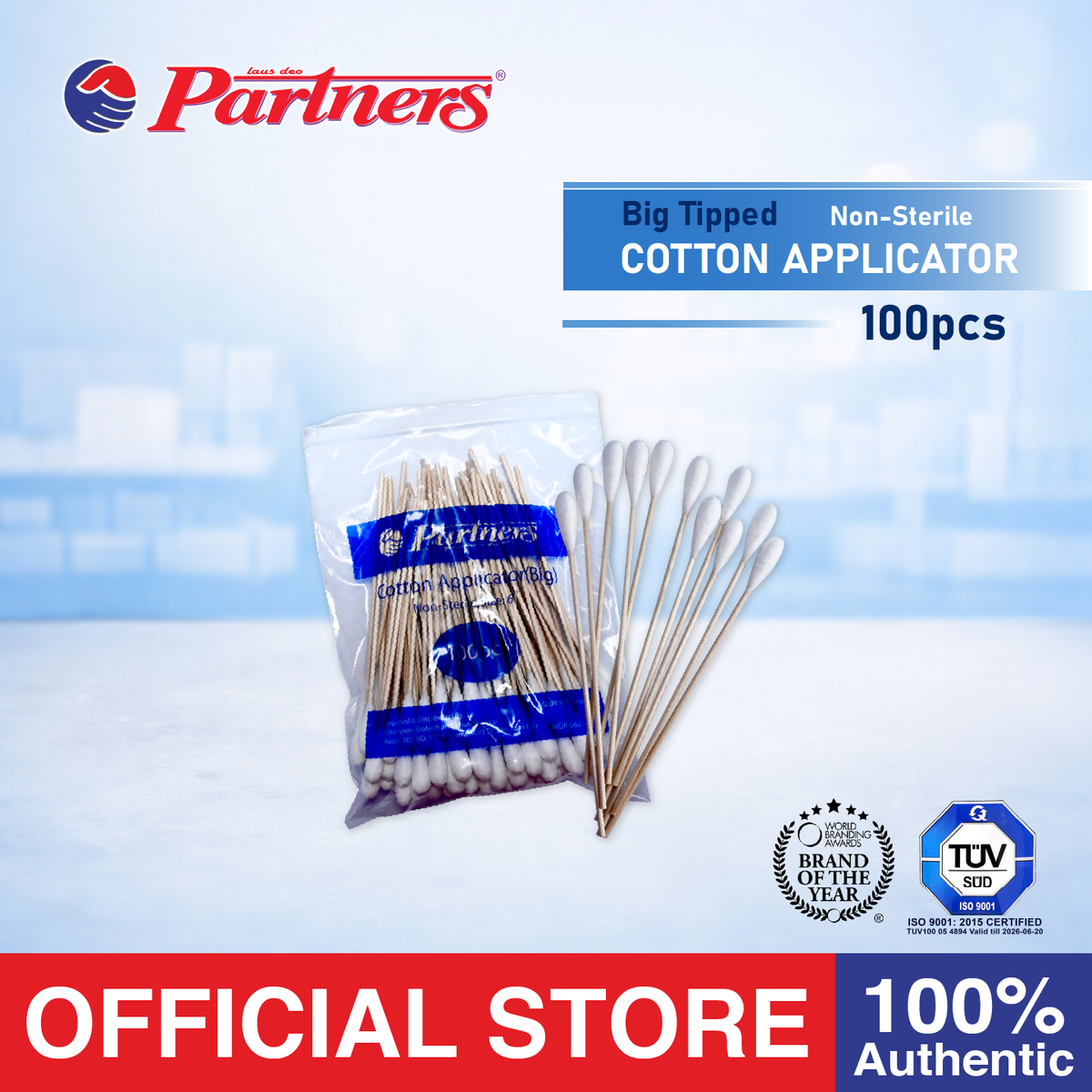 Partners Big Head Cotton Applicator (100 pcs) - Non Sterile