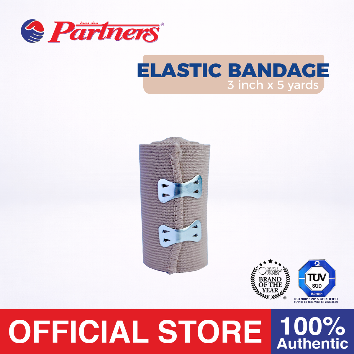 Partners Elastic bandage 3 inch x 5 yards (High Elasticity) with Hook Closure