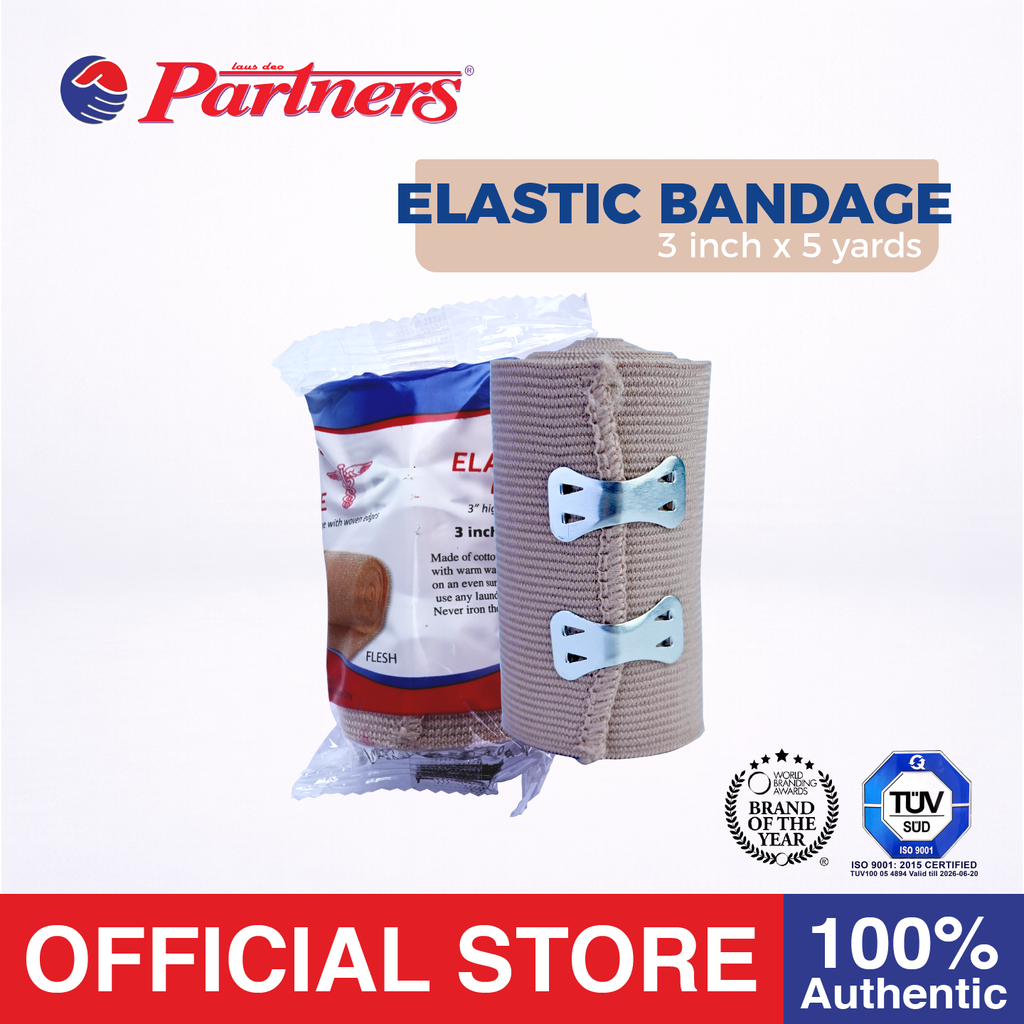 Partners Elastic bandage 3 inch x 5 yards (High Elasticity) with Hook Closure