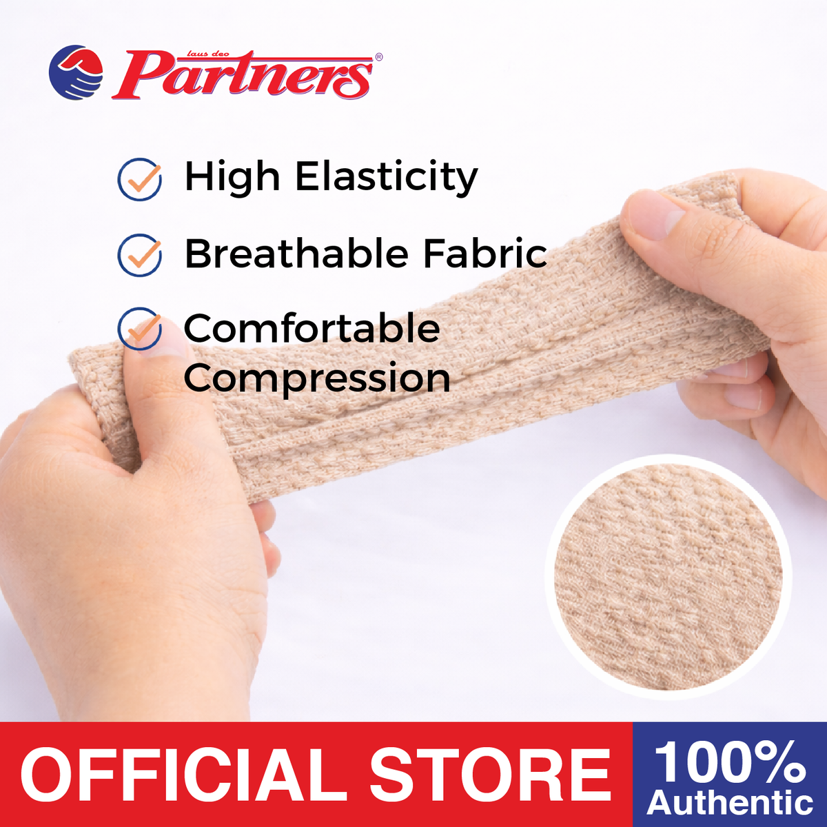 Partners Elastic Bandage 2 inch x 5 yards (High Elasticity) with Hook Closure