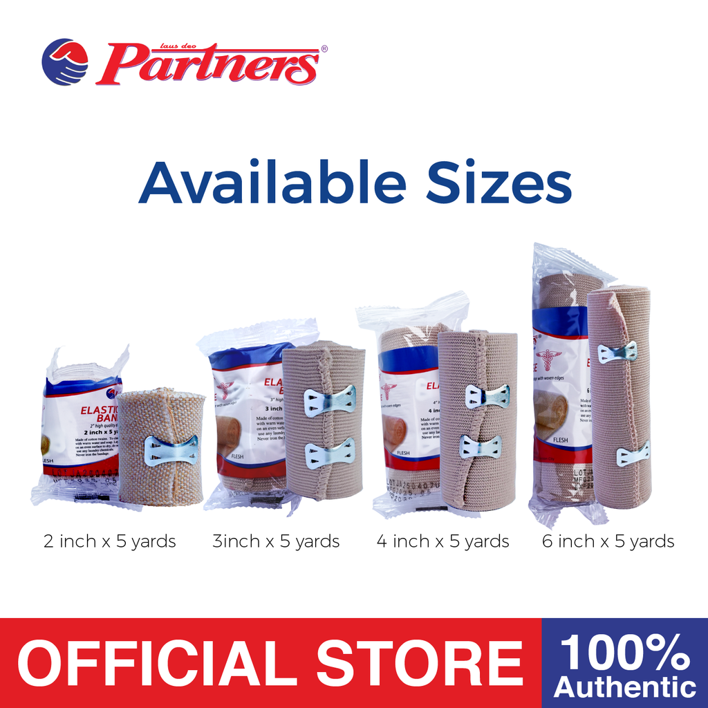 Partners Elastic Bandage 2 inch x 5 yards (High Elasticity) with Hook Closure