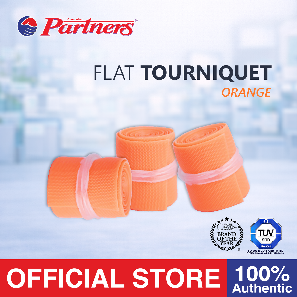 Partners Rubber Flat Tourniquet 3 Pieces (Orange)