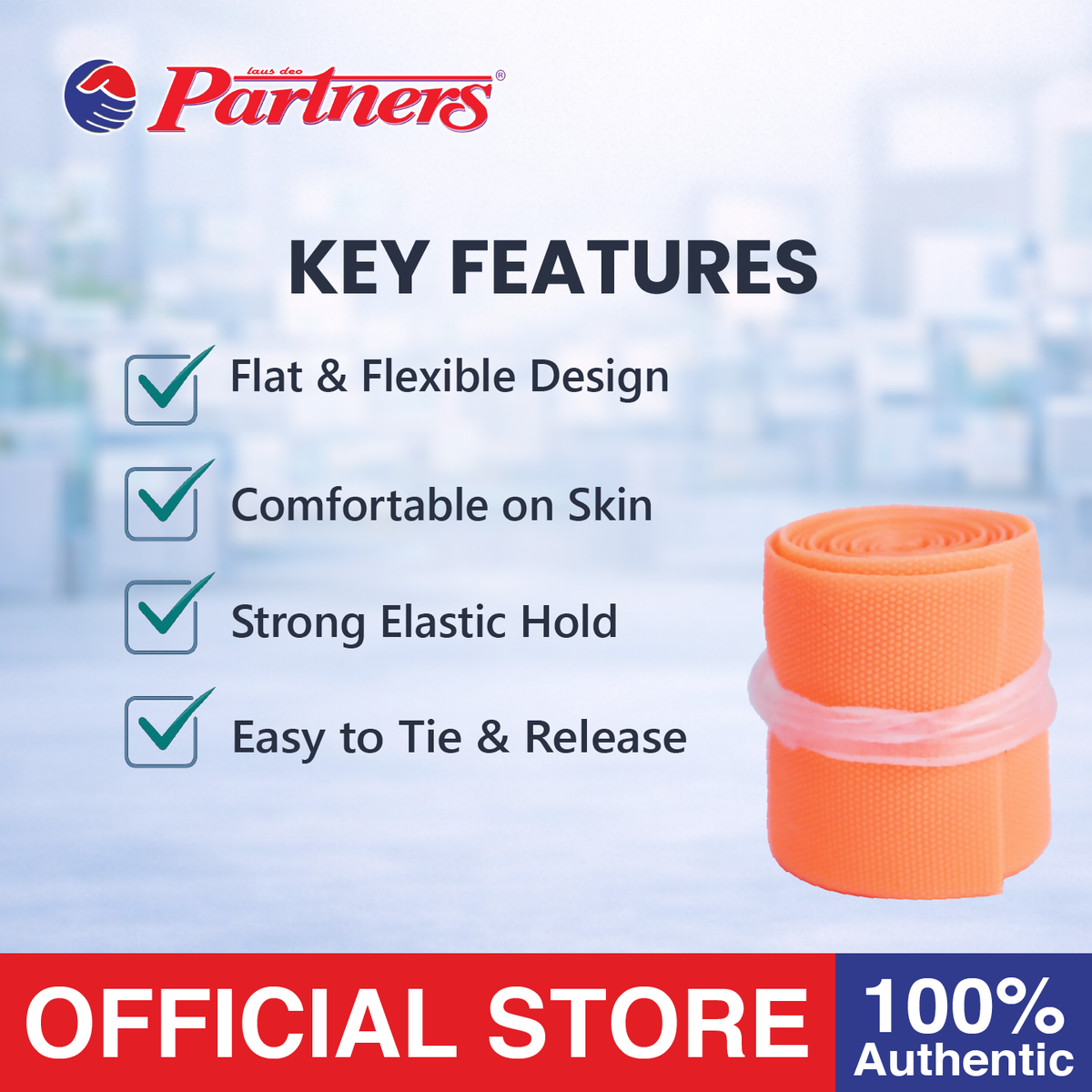 Partners Rubber Flat Tourniquet 3 Pieces (Orange)