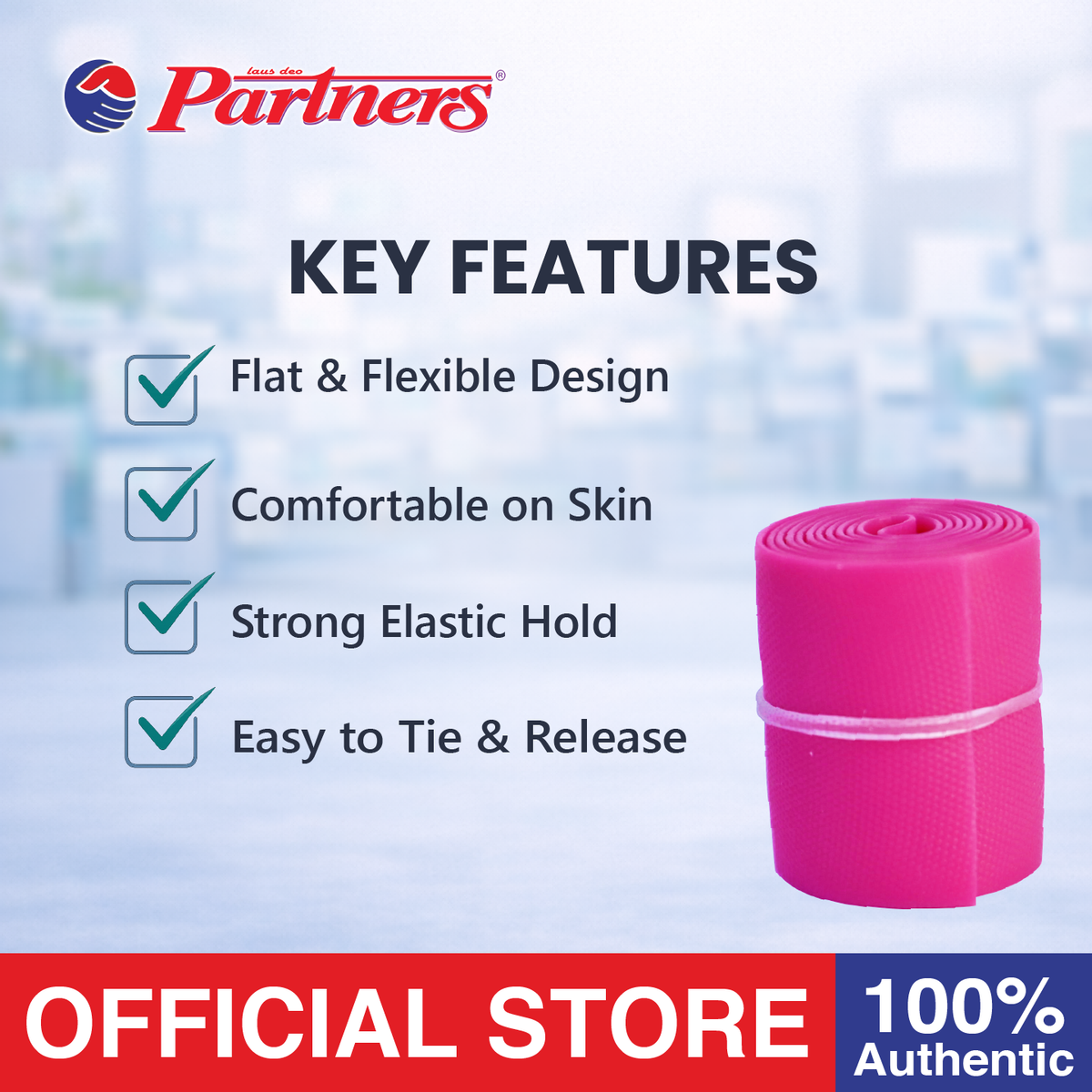 Partners Rubber Flat Tourniquet 3 Pieces (Dark Pink)