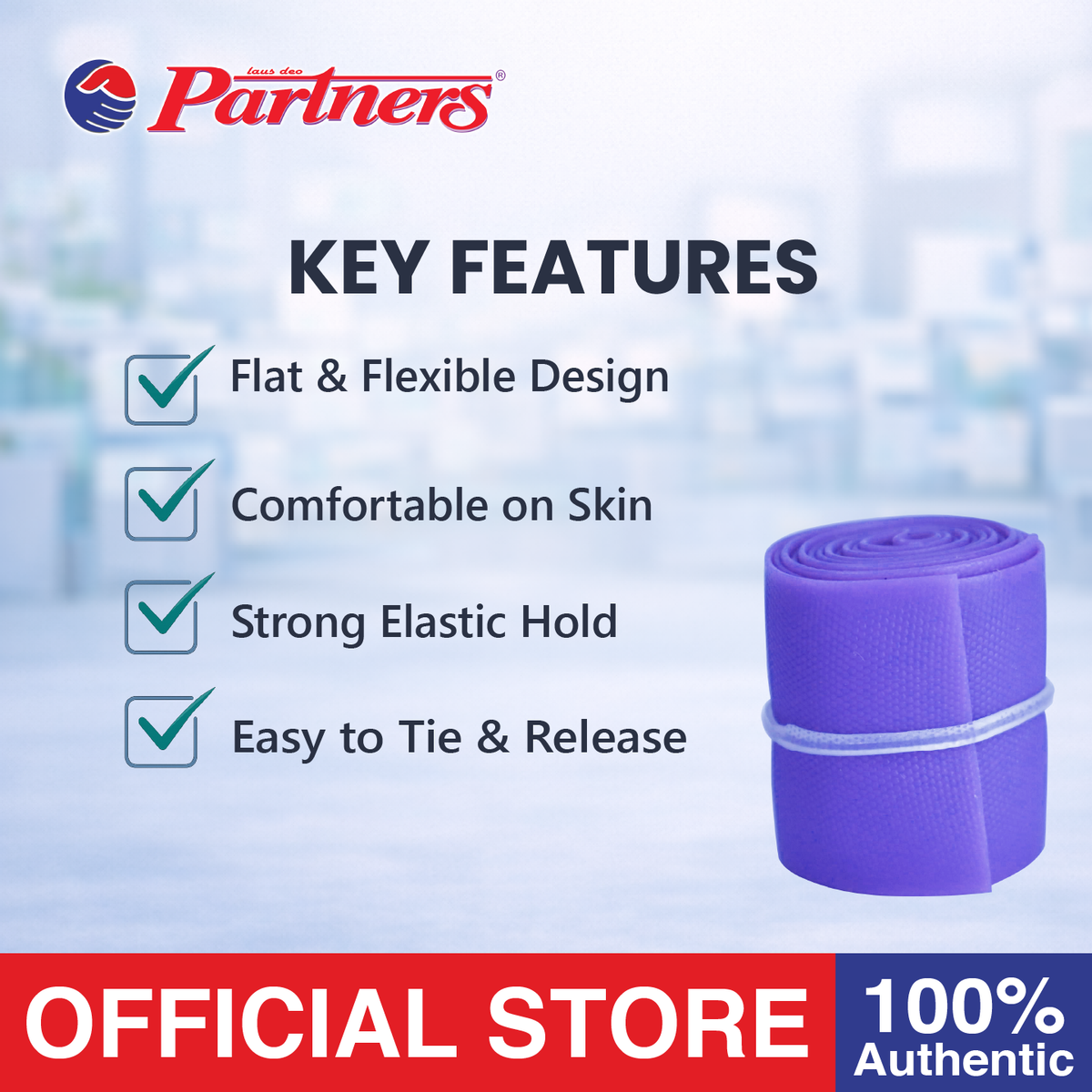Partners Rubber Flat Tourniquet 3 Pieces (Purple)