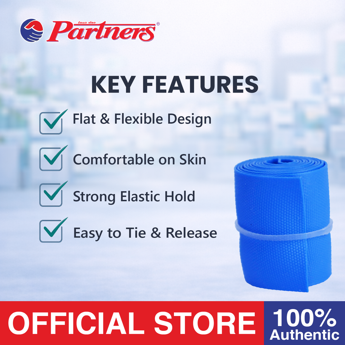 Partners Rubber Flat Tourniquet 3 Pieces (Cobalt Blue)