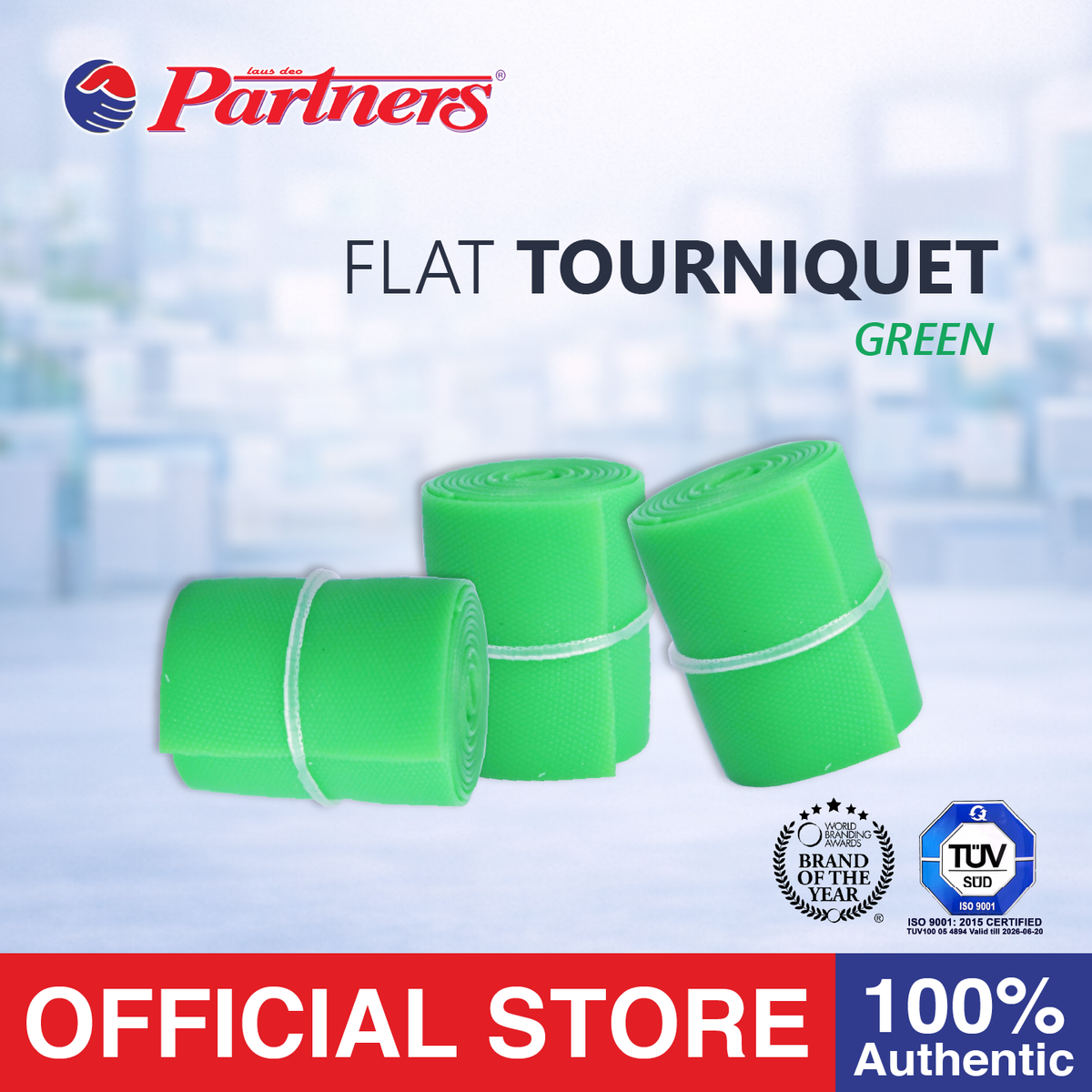 Partners Rubber Flat Tourniquet 3 Pieces (Green)