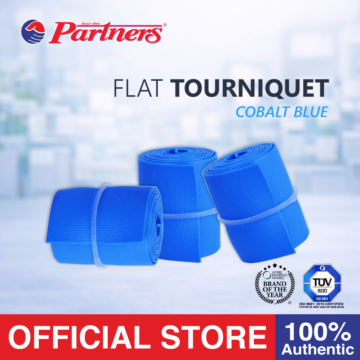 Partners Rubber Flat Tourniquet 3 Pieces (Cobalt Blue)
