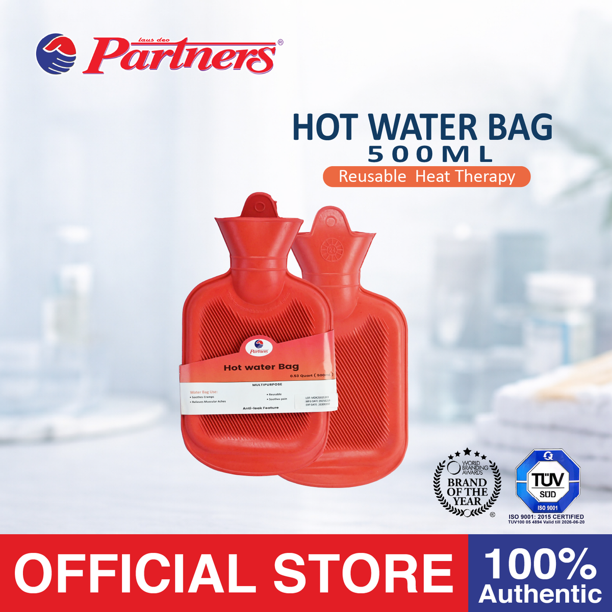 Partners Hot Water Bag / Hot Compress 500ml (Red)