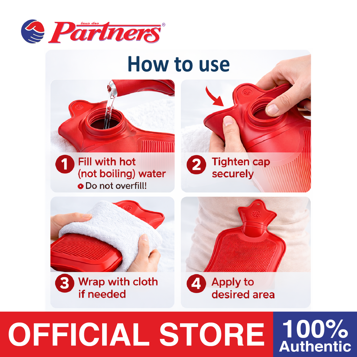 Partners Hot Water Bag / Hot Compress 500ml (Red)