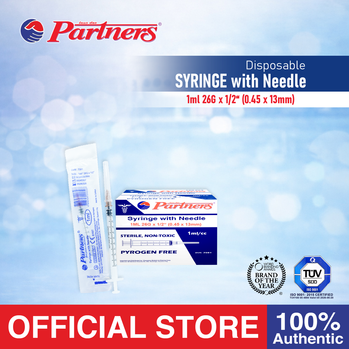 Partners Syringe 1 ml/cc Disposable - Luer Slip ( 100 PIECES )
