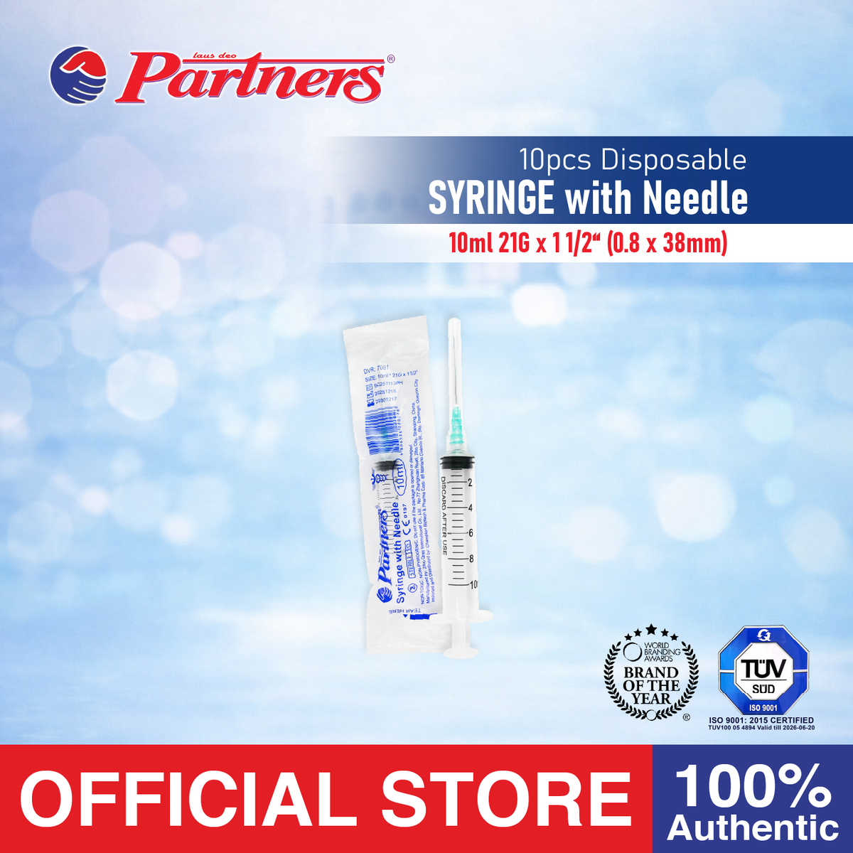 Partners Syringe 10 ml/cc Disposable - Luer Lock ( 10 PIECES )