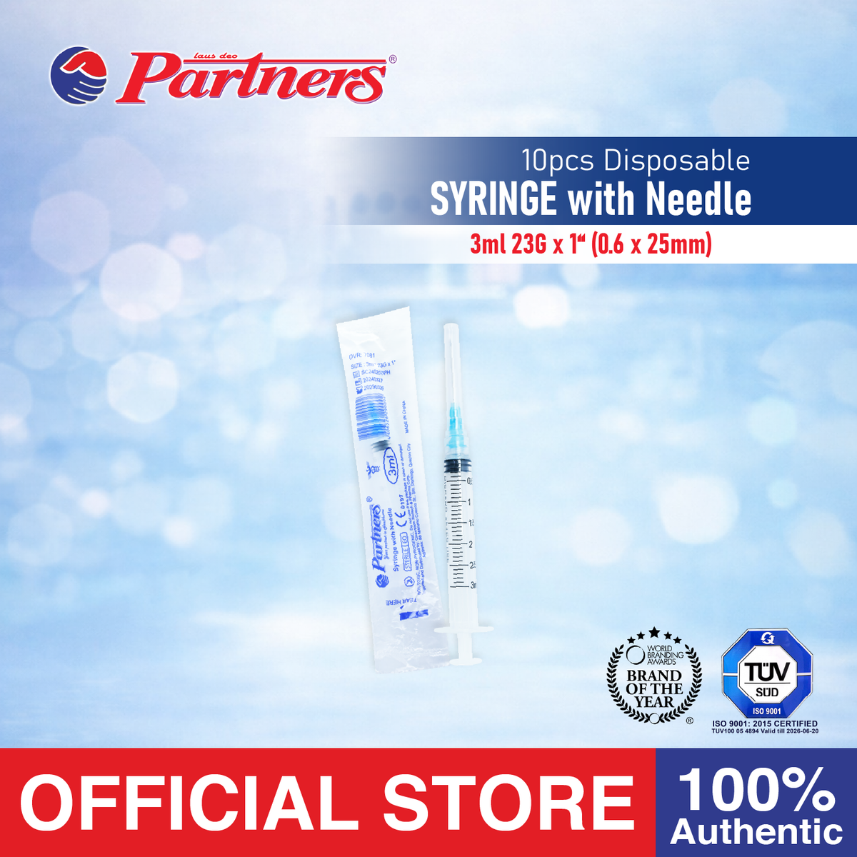 Partners Syringe 3 ml/cc Disposable - Luer Lock ( 10 PIECES )