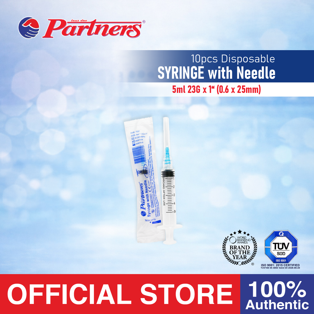 Partners Syringe 5 ml/cc Disposable - Luer Lock ( 10 PIECES )