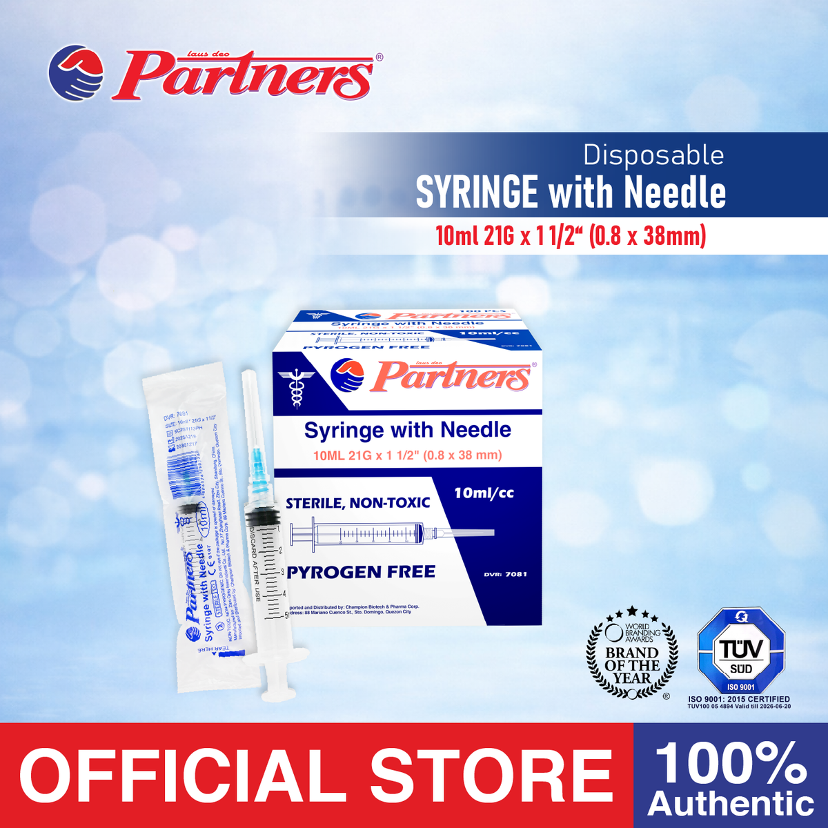 Partners Syringe 10 ml/cc Disposable - Luer Lock ( 100 PIECES )