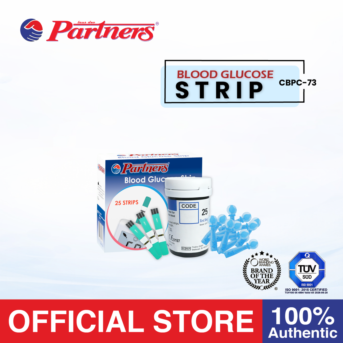 Partners GlucoLeader Value Blood Glucose Test Strip (25 pcs with Free Lancets) AUTOCODE