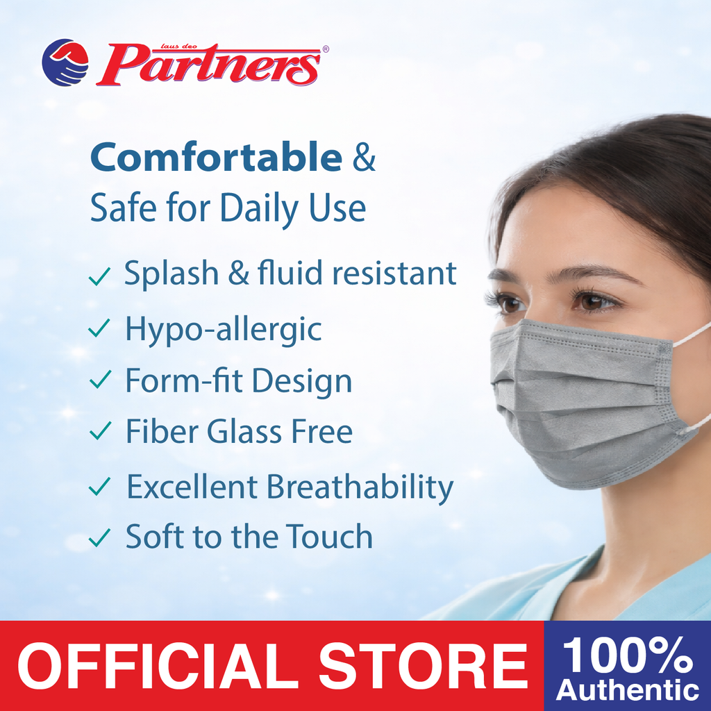 Partners Type II-R Surgical Grade Face Mask Earloop 3ply Disposable - 1 box - Gray