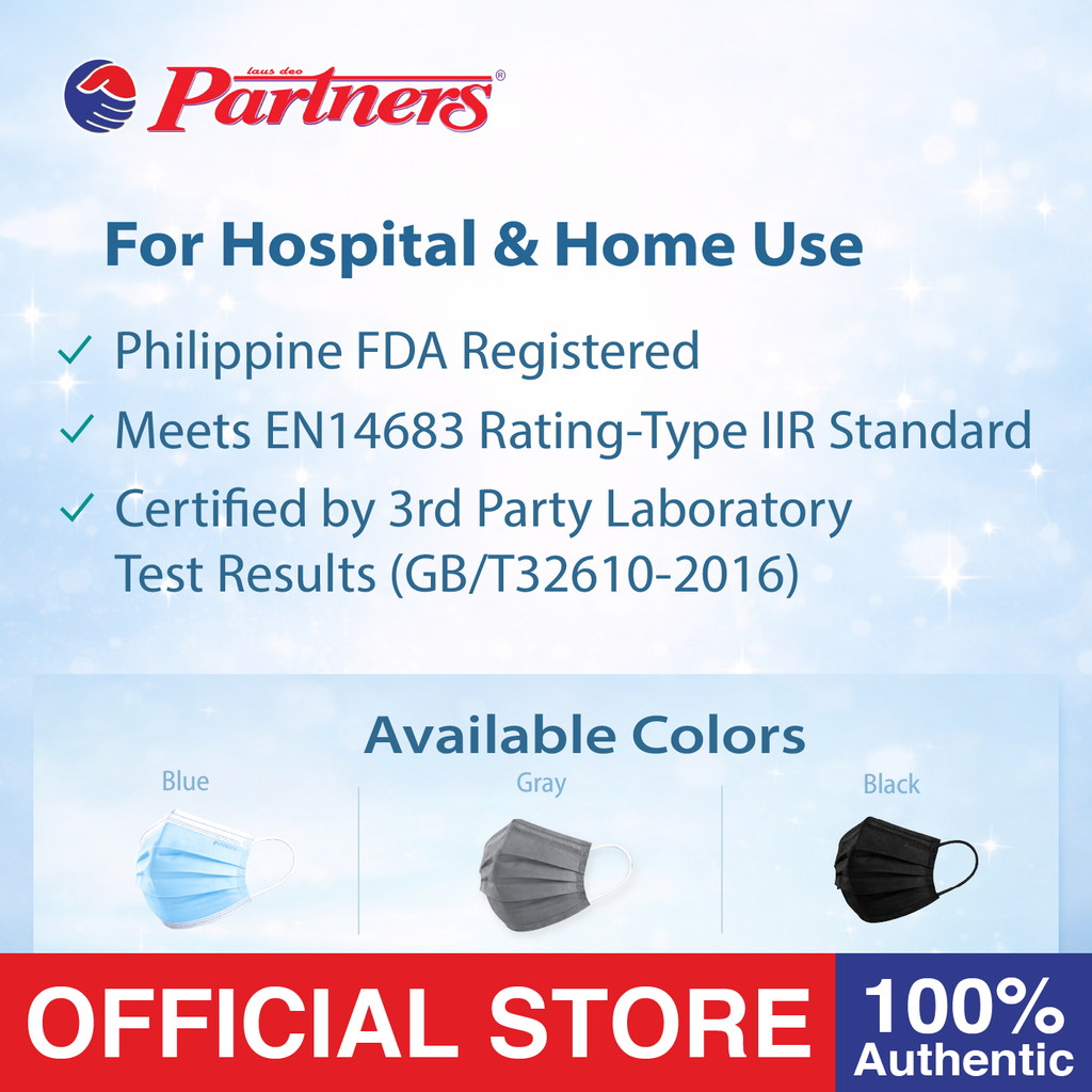 Partners Type II-R Surgical Grade Face Mask Earloop 3ply Disposable - 1 box - Black