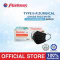 Partners Type II-R Surgical Grade Face Mask Earloop 3ply Disposable - 1 box - Black