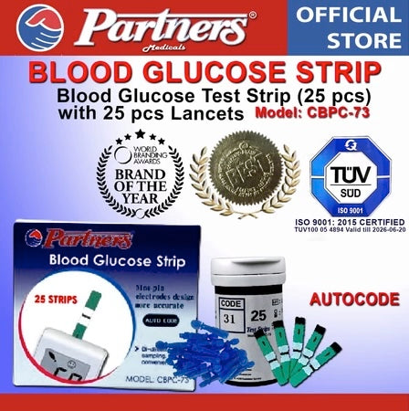 Partners GlucoLeader Value Blood Glucose Test Strip (25 pcs with Free Lancets) AUTOCODE