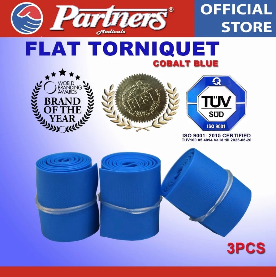 Partners Rubber Flat Tourniquet 3 Pieces (Cobalt Blue)