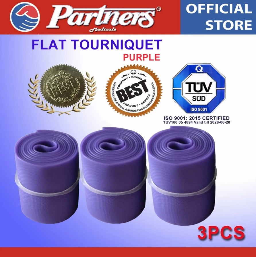Partners Rubber Flat Tourniquet 3 Pieces (Purple)