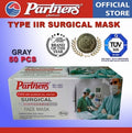 Partners Type II-R Surgical Grade Face Mask Earloop 3ply Disposable - 1 box - Gray