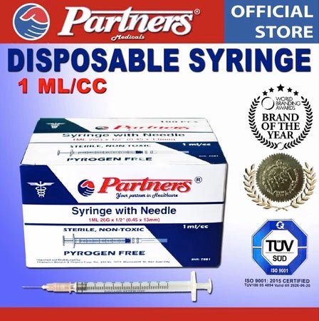 Partners Syringe 1 ml/cc Disposable - Luer Slip ( 100 PIECES )