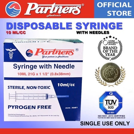 Partners Syringe 10 ml/cc Disposable - Luer Lock ( 100 PIECES )