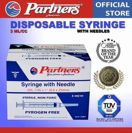 Partners Syringe 3 ml/cc Disposable - Luer Lock ( 10 PIECES )