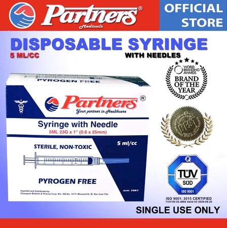 Partners Syringe 5 ml/cc Disposable - Luer Lock (100 PIECES)