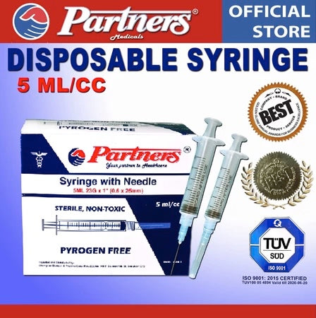 Partners Syringe 5 ml/cc Disposable - Luer Lock ( 10 PIECES )